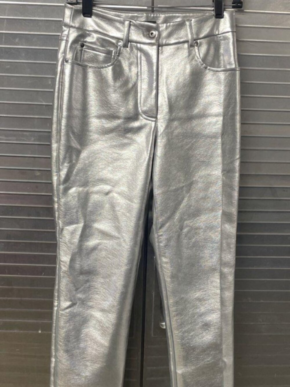 7 for All Mankind Metallic Silver Faux Leather Straight Leg Pants Size Xs